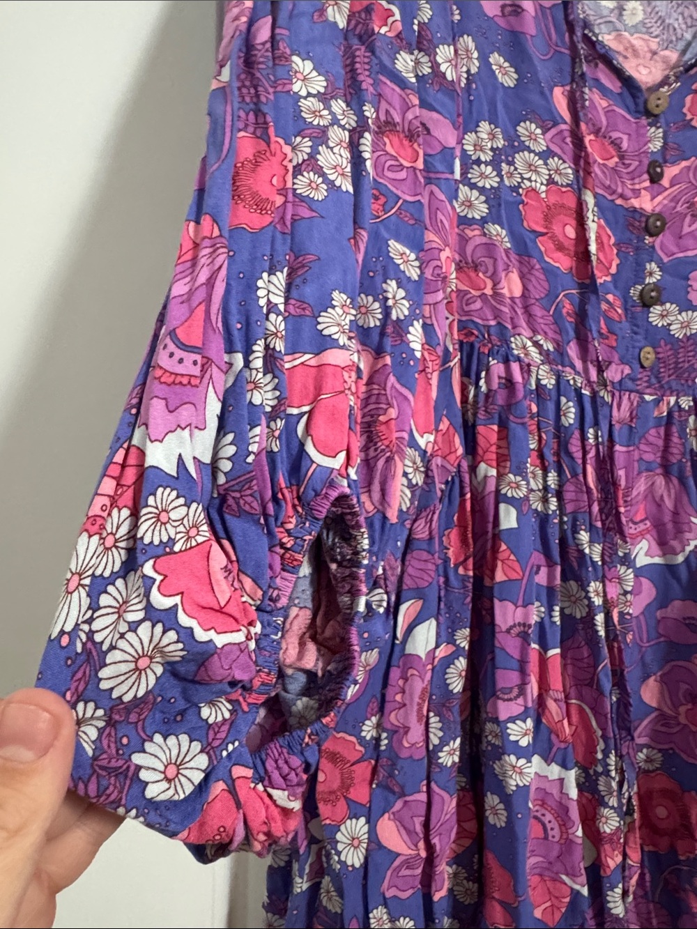 Floral V-Neck Long Sleeve Romper in Purple and Pink - Picture 4 of 4